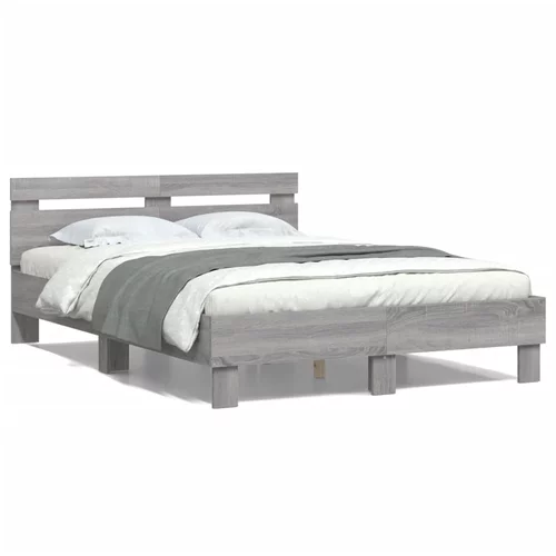  Okvir za krevet s uzglavljem boja sivog hrasta 135x190 cm