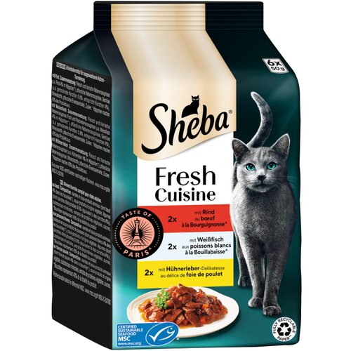  Ekonomično pakiranje Sheba Fresh Cuisine Taste of Paris 36 x 50 g - Govedina, bijela riba i pileća jetrica Cijene