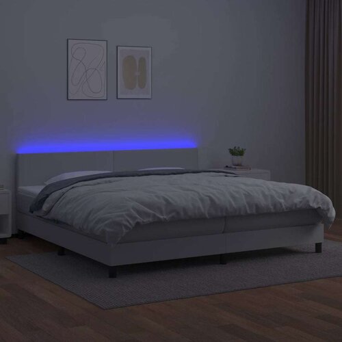 Box spring s madracem LED bijeli 200x200 cm umjetna koža Slike