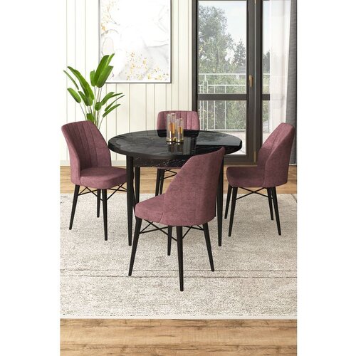 Hanah home Rox - Black Marble, Dusty Rose Black MarbleDusty Rose Dining Table & Chairs Set (5 Pieces) Cene