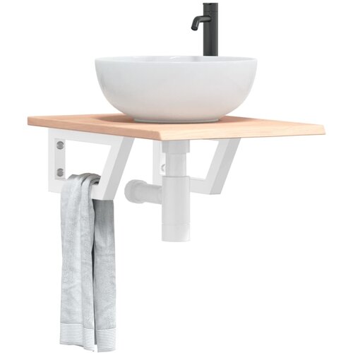 VidaXL Zidna polica za umivaonik od čelika i masivne hrastovine Slike