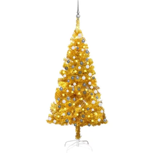  Umetna novoletna jelka z LED lučkami in bučkami zlata 120 cm