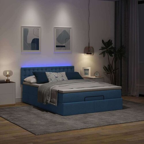 VidaXL otomanski okvir kreveta s madracem plavi 140x200cm od tkanine Slike