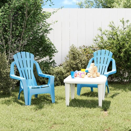 VidaXL Vrtni stoli 2 kosa za otroke modra 37x34x44 cm PP videz lesa Slike