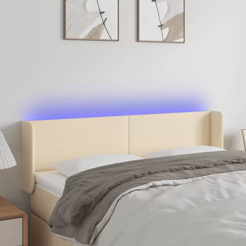 vidaXL LED posteljno vzglavje krem 147x16x78/88 cm blago