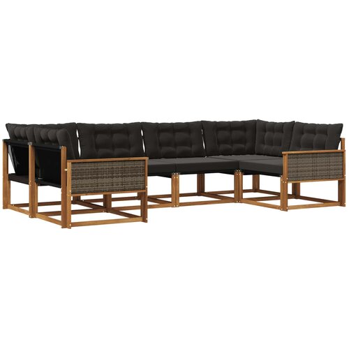 vidaXL Zunanja garnitura za sedenje z blazino 6 pcs Naravna in črna, (5000273589) Cene