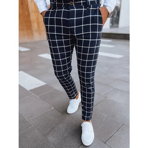 DStreet Men&amp;#039;s Dark Blue Checkered Chinos Pants Slike