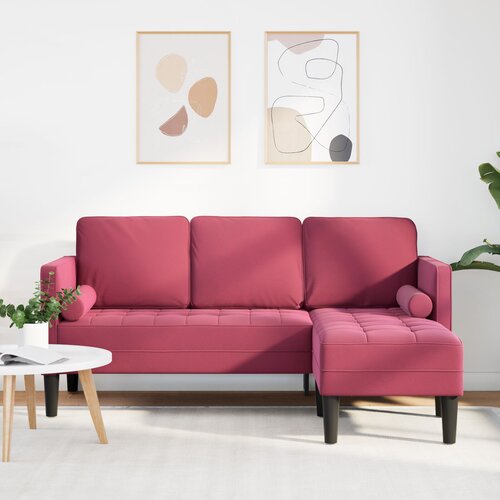 VidaXL 3-sedežna sofa z leži&amp;scaron;čem v obliki L, vino rdeča, 160 cm, žamet Slike