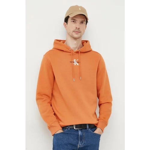 Calvin Klein Jeans Pulover moška, oranžna barva, s kapuco