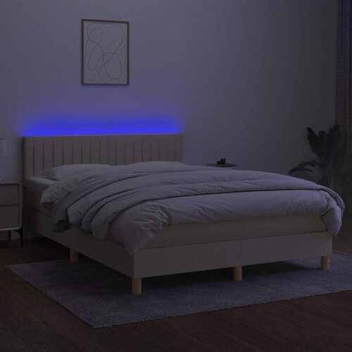  Krevet box spring s madracem LED krem 140x200 cm od tkanine Slike