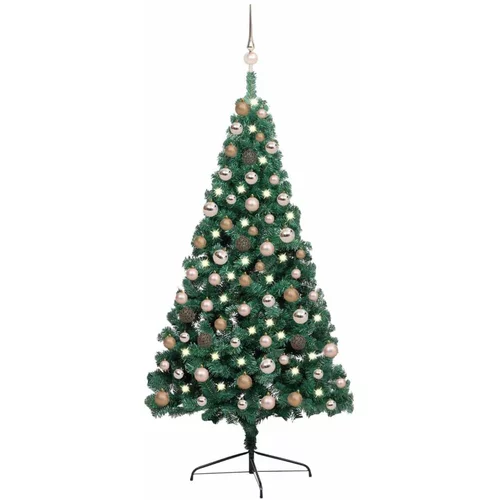  Umjetna polovica božićnog drvca LED s kuglicama zelena 150 cm