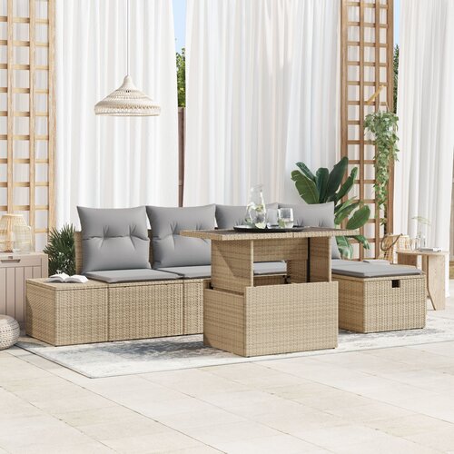 vidaXL set vrtnih sofa od 6 dijelova s jastucima bež poli ratan Cene