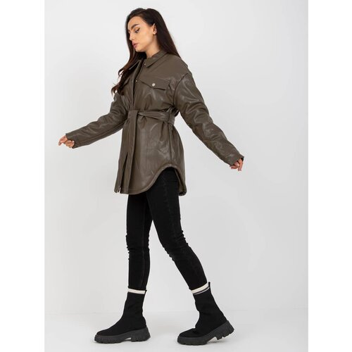 Fashion Hunters Khaki down winter jacket in eco leather Slike