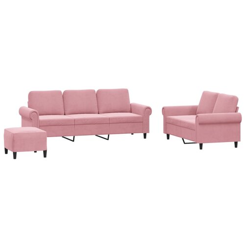 VidaXL 3-dijelni set sofa s jastucima ružičasti bar&amp;scaron;unasti - Ružičasta S osloncem za noge Slike