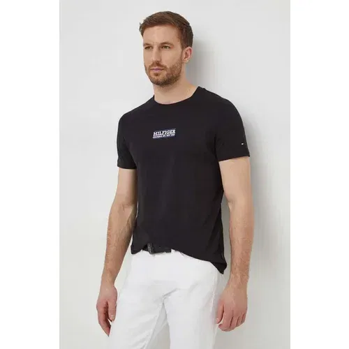 Tommy Hilfiger Bombažna kratka majica moški, črna barva
