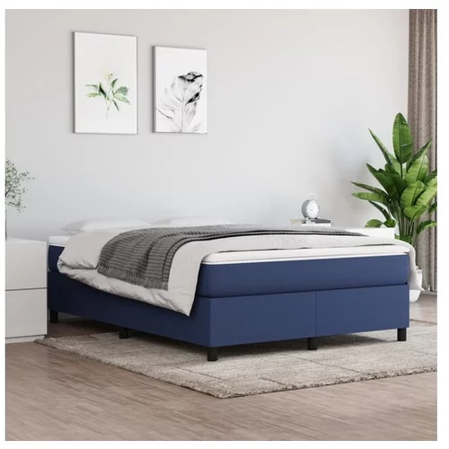  Box spring postelja z vzmetnico moder 140x190 cm blago
