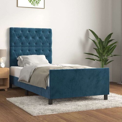  Posteljni okvir z vzglavjem temno moder 80x200 cm žamet, (20906142) Slike