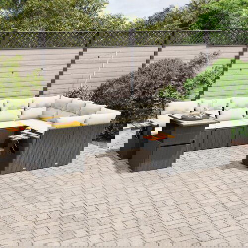  The Living Store Vrtna sedežna garnitura 10-delna z blazinami črn poli ratan - Vrtna Sedežna Garniture, (21480951) Cene