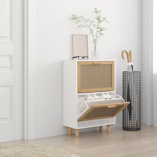 The Living Store Omarica za čevlje bela 52x25x80 cm inž. les in naravni ratan - Omarica Za Čevlje, (21434980) Cene