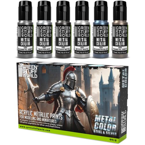 Green Stuff World Metallic Paints Set - Silver | Set Akrilnih Boja x6 Cene