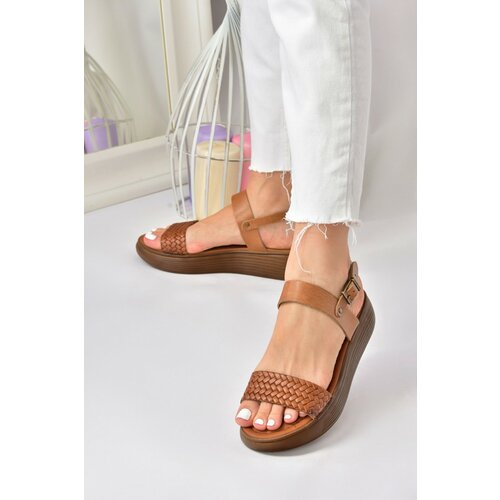 Fox Shoes Women's Daily Knitted Sandals with Tan Genuine Leather Cene