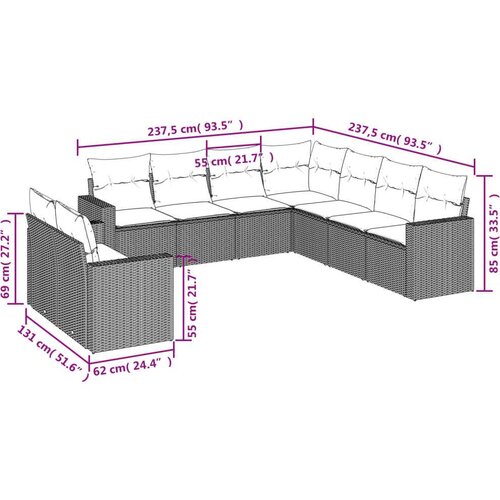 VidaXL 9-dijelni set vrtnih sofa od poliratana s jastucima svjetlosivi Slike