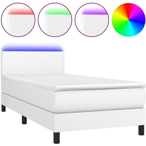 Maison Chic Box spring postelja - Vzmetna postelja z vzmetnico LED bela 90x200 cm umetno usnje SL21911, (21905308) Slike