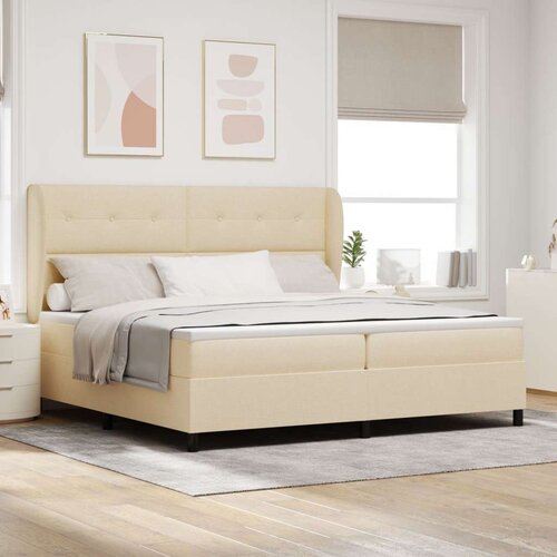 Box Spring Krevet s Madracem - Krem 200x200 cm Tkanina Cene