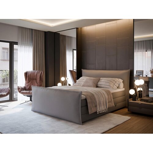 MID.YOU postelja boxspring 180 cm x 200 cm , tekstil srebrne barve Cene