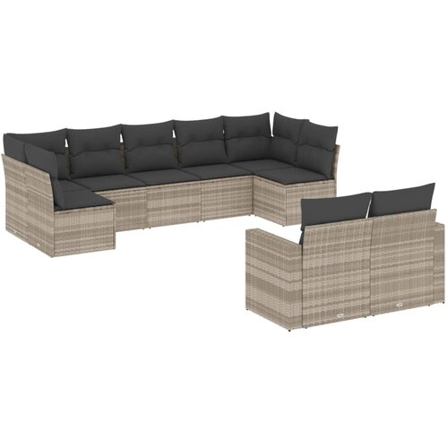  9-dijelni set vrtnih sofa od poliratana s jastucima svjetlosivi Siva Slike