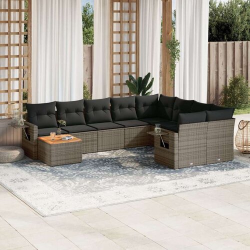 VidaXL 10-dijelni set vrtnih sofa od poliratana s jastucima sivi Slike