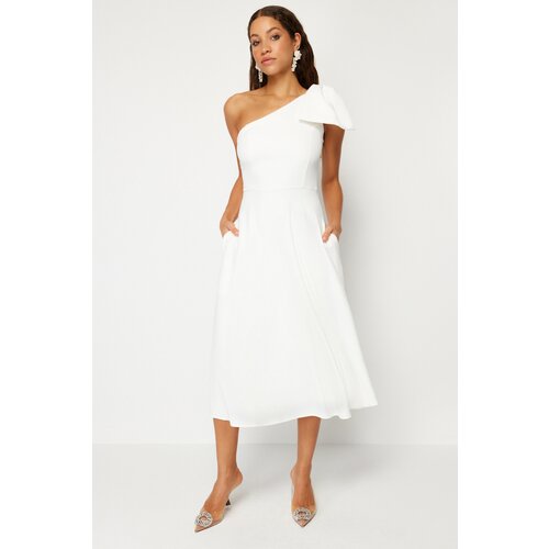 Trendyol White Bow Detail Wedding/Nikah Elegant Evening Dress Slike