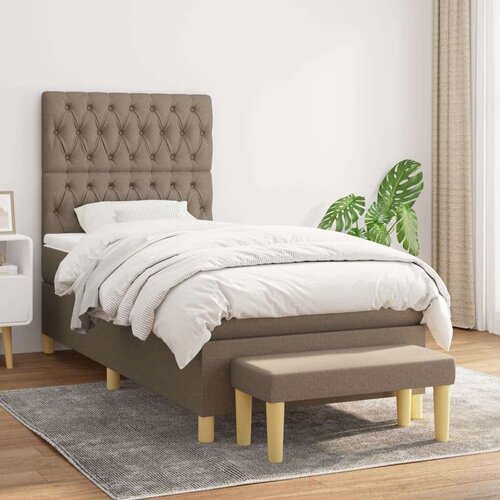  Krevet s oprugama i madracem smeđesivi 100 x 200 cm od tkanine Slike