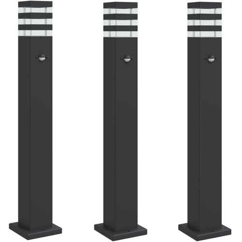  Vanjske podne svjetiljke s senzorima 3kom crne 80cm aluminijske Slike