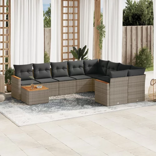 vidaXL 10-dijelni set vrtnih sofa od poliratana s jastucima sivi