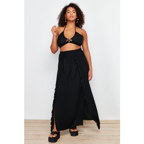 Trendyol Curve Black Maxi Woven Tasseled Beach Skirt Slike