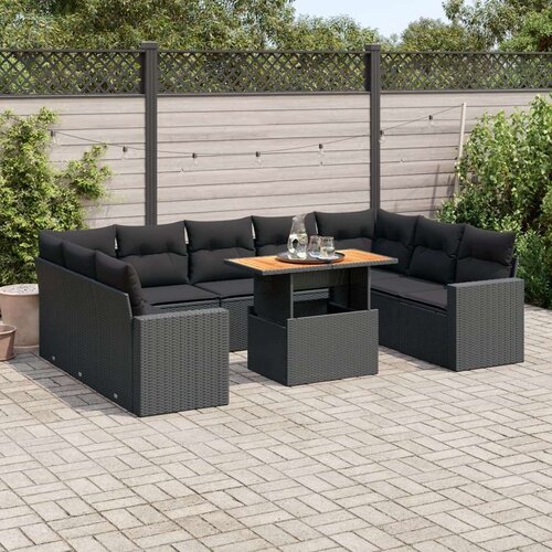 VidaXL 10-dijelni set vrtnih sofa s jastucima crni od poliratana Slike
