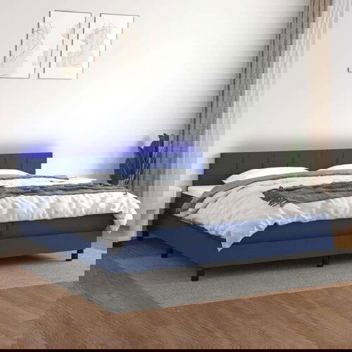  Box spring postelja z vzmetnico LED modra 200x200 cm blago, (20898966) Cene