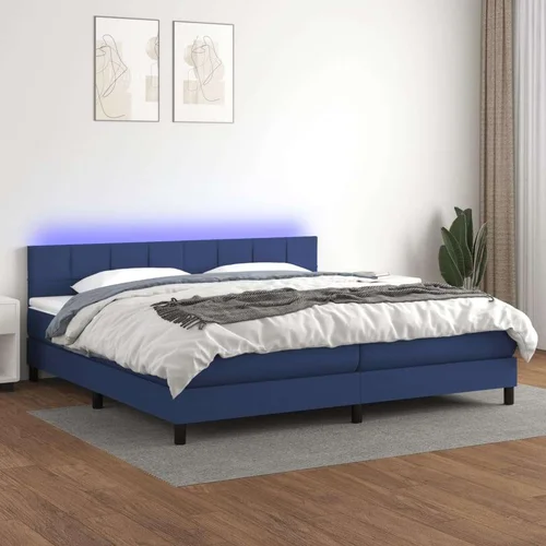  Krevet box spring s madracem LED plavi 200x200 cm od tkanine