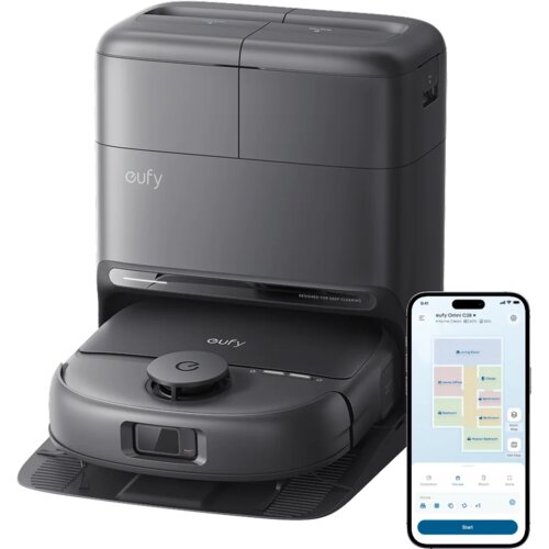Anker eufy Robot Vacuum Omni C28 Black, 15.000 Pa Cleaning Power, HydroJet Self-Cleaning 27cm Roller Mop, Automatic Mop Lifting, 0% Hair Tangling, 50C Mop Drying Cene