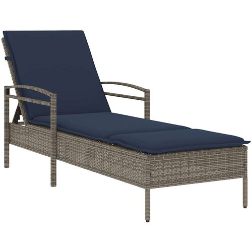 VidaXL Ležaljka za sunčanje s jastukom siva 63x200x81 cm poli ratan (samo za SAD) Slike