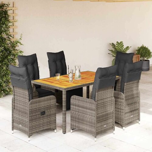 VidaXL 7-dijelni vrtni bistro set od poliratana s jastucima sivi Slike