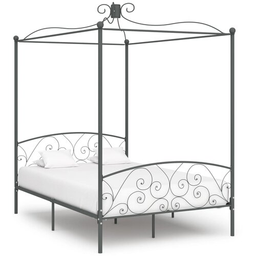 vidaXL Okvir za krevet s nadstrešnicom sivi metalni 120 x 200 cm Cene