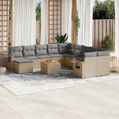 vidaXL 12-dijelni set vrtnih sofa od poliratana s jastucima bež Cijene