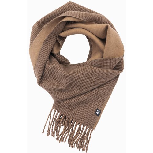 Ombre Double-sided men's checkered scarf with tassels - brown and beige Cijene