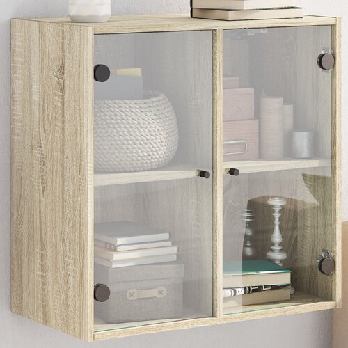 vidaXL Stenska omarica s steklenimi vrati sonoma hrast 68x37x68,5 cm Cene