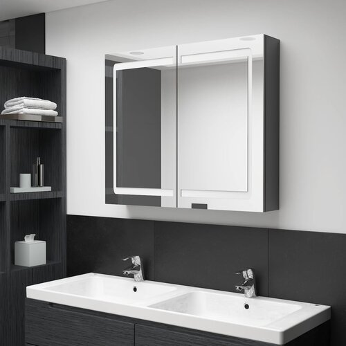  LED kupaonski ormarić s ogledalom sjajni sivi 80 x 12 x 68 cm Cene