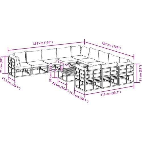  Vrtna sedežna garnitura z blazino 12 pcs Črna Aluminij - - črna - 117.8 - 70 x 70 x 32 cm - Slike