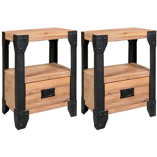 VidaXL noćni ormarići od bagremovog drva i čelika 2 kom 40x30x54 cm Slike