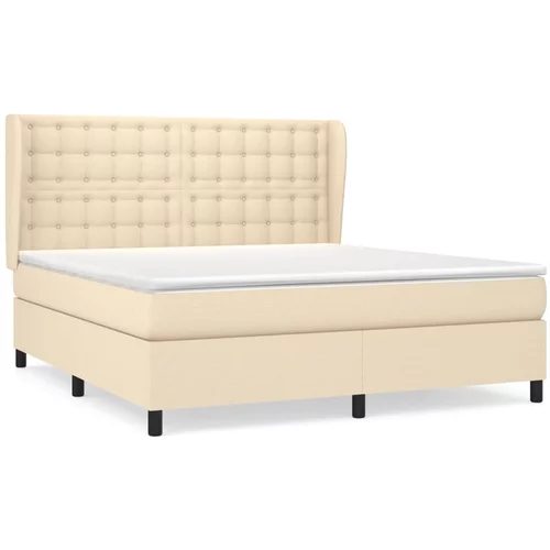 vidaXL Box spring postelja z vzmetnico krem 180x200 cm blago, (20893159)